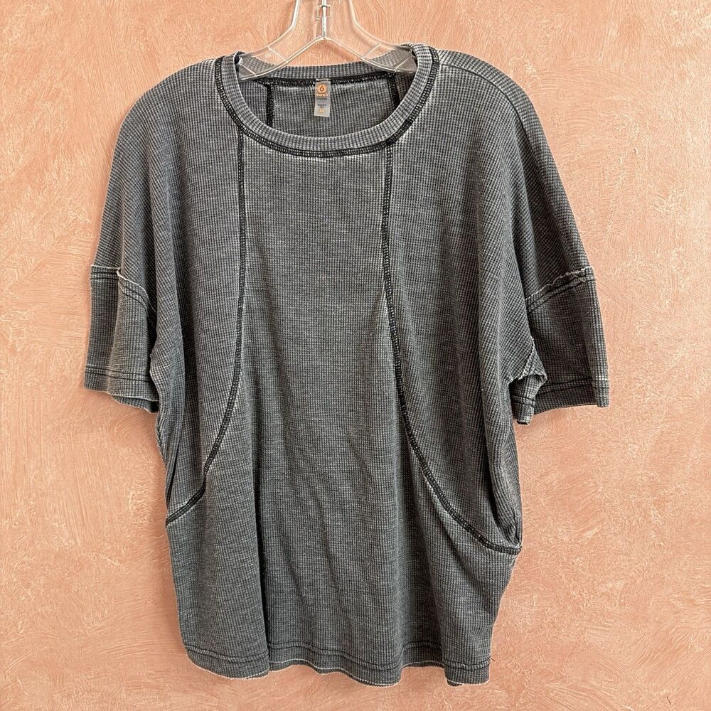 Mono B Oversized Top Womens Medium Charcoal Gray Cap Sleeve Boxy